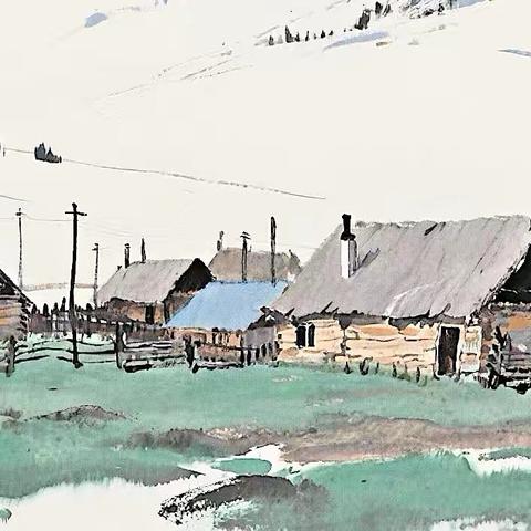 𝔸𝕀 绘画 🎨 雪山脚下的村落