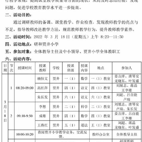 提教学质量，促教学水平——研和中心小学“2-1-1”常规教研活动走进贾井小学