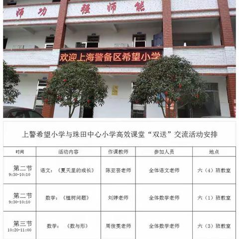 高效引领，精彩纷呈 ——珠田中心小学-上警希望小学高效课堂 “双送”交流活动