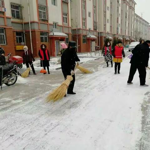 西湖社区组织人员联合物业清扫积雪