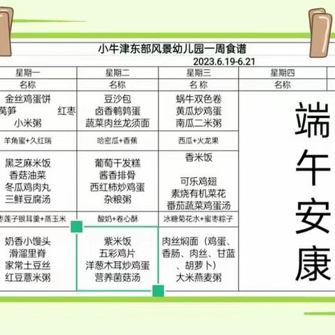 【科学饮食 健康成长】——小牛津东部风景幼儿园6月25日-6月30日营养食谱