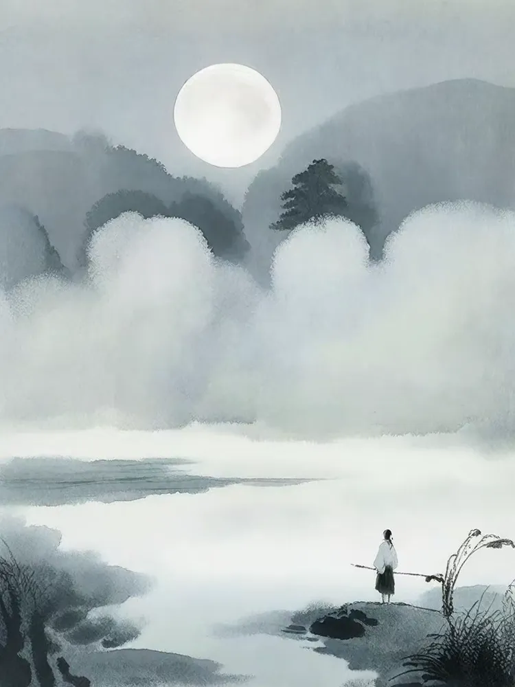 写意绘画 禅意 月夜
