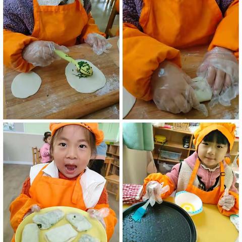植物角种的韭菜可以开吃啦～那就让中一班的宝贝给我们展示她们的美味的韭菜馅饼吧！