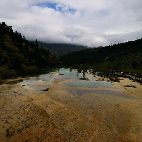 五彩艳池争相竞 ，黄龙一条卧当中