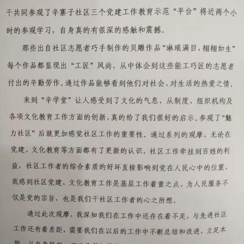 参观辛赛子社区观后感