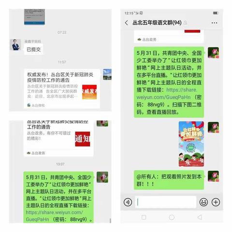 让“红领巾更加鲜艳”网络主题队日活动观看中—丛中中心校丛北小学